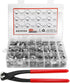 AKIHISA 180 PCS Single Ear Hose Clamps, 12 Sizes 5.3-33.1mm Crimp Clamps with Pincer and 304 Stainless Steel