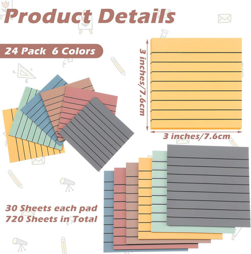 Yinder 24 Pack 720 Sheets Transparent Sticky Notes Translucent Clear Lined Sticky Note Self Sticky Notes for Bible Tabs, Book Tabs, Office School Supplies(Pastel Colors, 3 x 3 Inch)