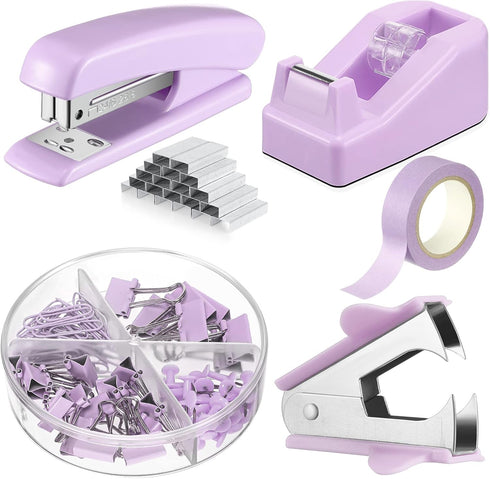 Office Supplies Set, Desk Accessory Kit, Includes Stapler, Staples, Tape Dispenser, Clips, for Women Christmas Gift