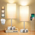 ZJOJO Table Lamp for Bedroom Set of 2, Small Bedside Lamps with 3 Way Dimmable Rocker Switch and AC Outlet, Nightstand