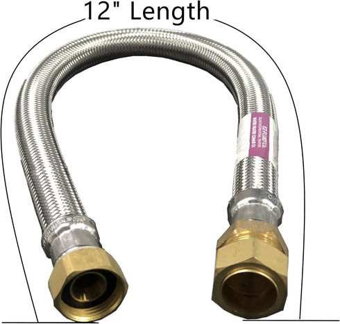 EZ-Fluid 3/4" Compression x 3/4"FIP x 12" Braided Flexible Stainless Steel Water Heater Connector Supply Line, 1-Pack