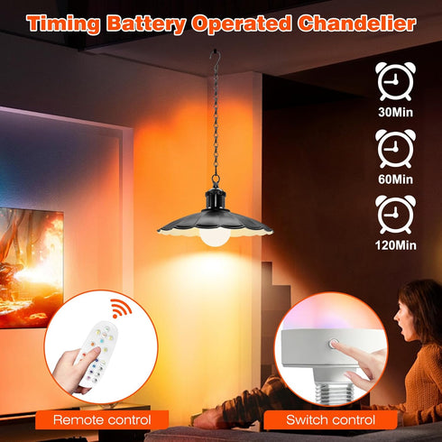 Puanticn Dimmable 25x6cm 1 Rechargeable Battery Operated Hanging Light, Pendant Light with Remote, Detachable Black