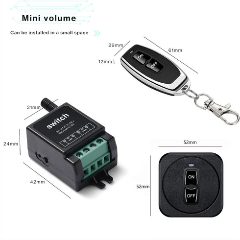 Mini12v Switch,12v with10a 5v 6v 9v 24v 48v 12volt Remote Control Wireless Remote Switch Relay, DC Remote On Off Switch