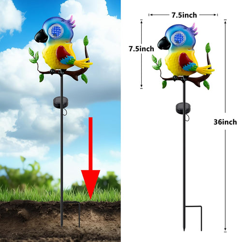 Parrot Solar Garden Lights Outdoor Waterproof, Christmas Metal Yard Decor Outdoor Solar Lights Decorative Stake