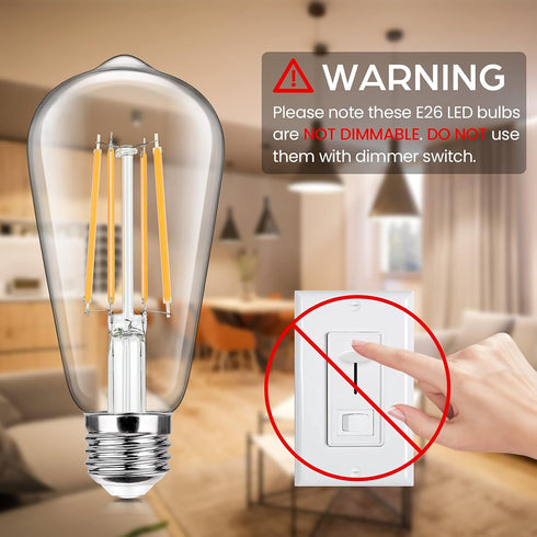 4-Pack Vintage LED Edison Bulbs 100W Equivalent, 1400LM High Brightness, 8W ST58 LED Filament Light Bulbs