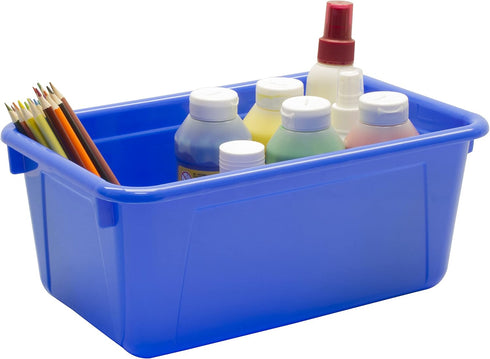 Storex Small Cubby Bins – Plastic Storage Containers for Classroom with Non-Snap Lid, 12.2 x 7.8 x 5.1 inches, Blue,