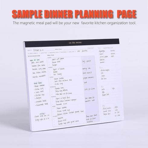 Weekly Meal Planner with Recipes and Grocery List: Magnetic Notepad for Fridge, 8.5x11'' Menu Planning Pad