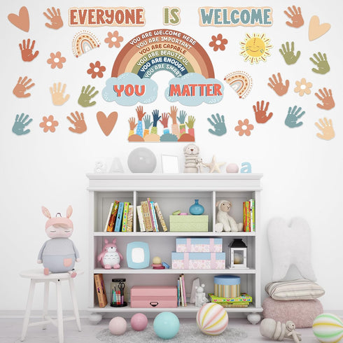 Boho Bulletin Board Decorations for Classroom, 35Pcs Everyone is Welcome Classroom Positive Motivational Inspirational Affirmation Wall Decor Boho Rainbow Cutouts for Teacher School Supplies by VABAMNA