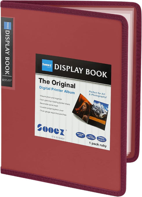 Sooez 30-Pocket Binder with Plastic Sleeves, 8.5x11" (Ruby), Heavy Duty Art Portfolio Folder with Clear Sheet