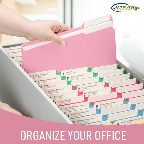 Pink File Folders, 1/3-Cut Tabs, Letter Size, 12-Pack, Durable Office Filing Folders for Documents and Papers