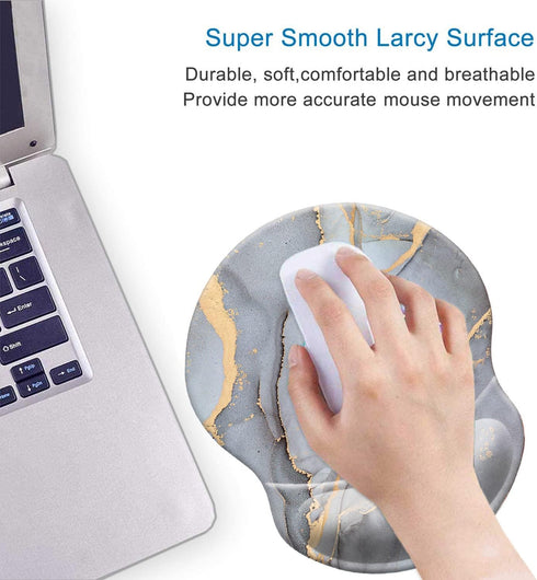 Ergonomic Mouse Pad with Wrist Rest Hand Support, Non-Slip Rubber PU Base, Great for Gaming & Work (Wrist Marble Grey)