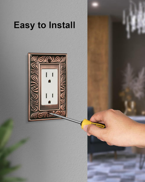 4-Pack Paisley Pattern Decorative Outlet Cover Plate, Antique Copper Metal Wall Plate for Electrical Outlets