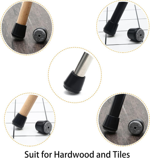 3/4" 16 Pack Furnigear Chair Leg Tips Caps with Felt Chair Leg Floor Protectors for Hardwood Floors Chair Leg Sliders