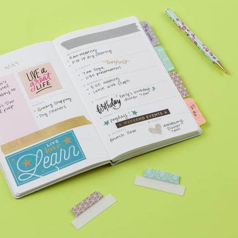 Avery Margin Ultra Tabs, 2.5" x 1", Assorted Metallic Geometric Designs, 24 Repositionable Page Tabs