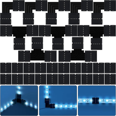 30 Pieces RGB LED Strip Connector Full Kit, 4 Pin 10 mm Gapless Solderless Adapter Extension