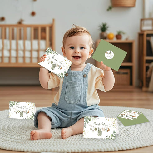 SMUAENSS 48 Pack Green Baby Shower Thank You Cards, Boy Baby Gift Card with Envelopes and Stickers, Greeting Cards Bulk