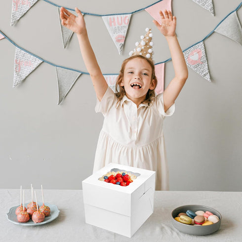 VGOODALL 2PCS White Square Cake Boxes with Window, 8 x 8 x 8 Inch Bakery Containers for Birthday Party Wedding