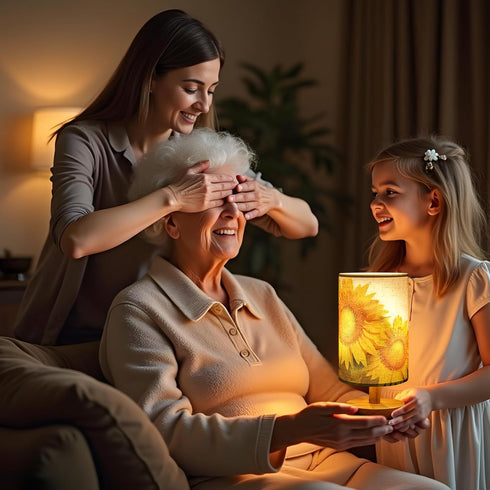 Lamp,3 Sunflowers Flower Table Lamp,Birthday Gifts for Women Mom, US Plug Linen Bedside Colors Temperatures Small Night