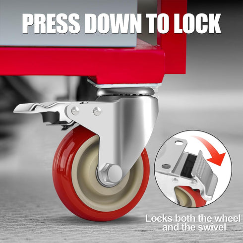 FOCBUGU 4 Inch Set 4, 2200lbs Heavy Duty Swivel Caster Wheels with Brake, of Industrial Locking Rolling Plate Casters
