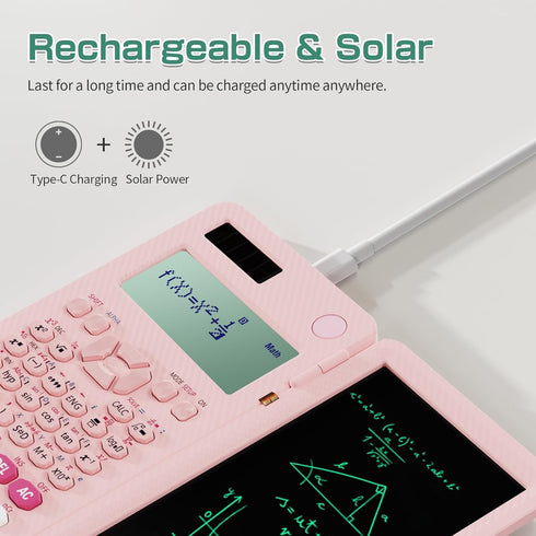 Scientific Calculator Pink Rechargeable ROATEE 991ES MAX Finance Desk Calculator with Writing Tablet for Students.