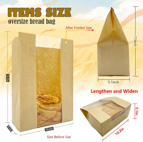 15.7x10.2x5.1in Packaging 25Pcs HiCivan Extra Large Paper Bread Bags for Homemade Bread with Window&Sticker