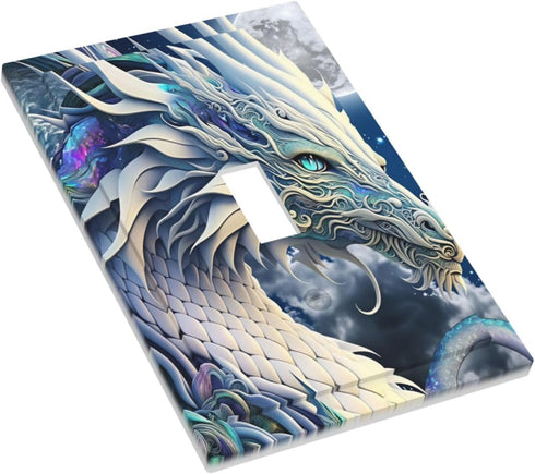 HTSAHKV 3 5 Inch White Dragon Moon Wall Plate Light Switch Cover Single Gang Outlet Faceplate Print Plate Cover X
