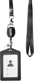 ID Card Case + Heavy Duty Lanyard (Black) - Badge Holder with Retractable Reel and Clip