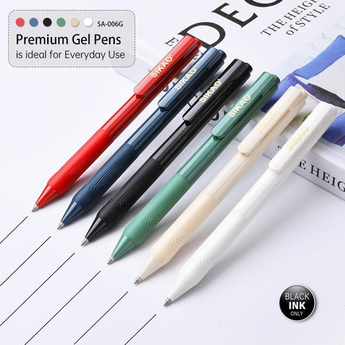 Gel Pens Fine Point Smooth Writing Pens 0.5mm, Super Soft Grip Quick Dry Black Gel Ink Pens Ballpoint, Click Retractable Pens for Journaling Note Taking, School Office Supplies (6 Pack) by Sikao