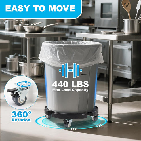 15-19 Inch 440 LBS Trash Can Dolly Wheels, Adjustable Round Roller with Locking Wheels Heavy Duty Drum Cart Multi