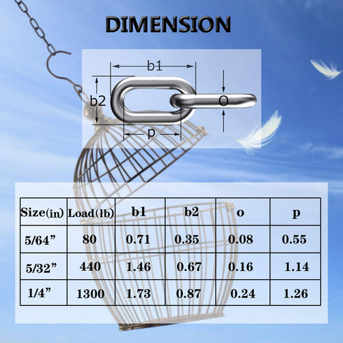 Stainless Steel Link Chain, 304 Stainless Steel Link Proof Coil Chain Heavy Duty Chains Hanging Safety Chain for Swing Plants Anti-Theft