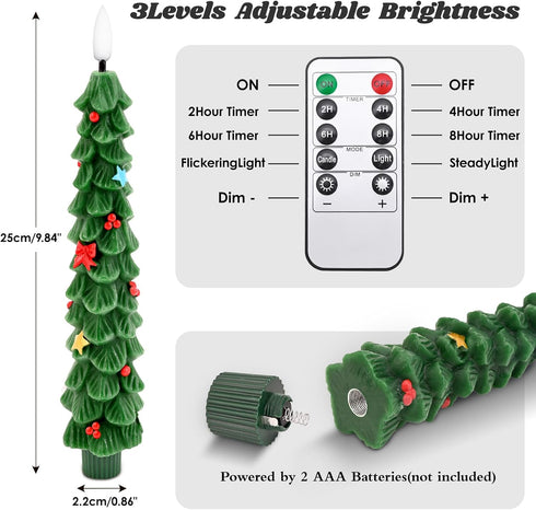 2 BOSONER Christmas Tree Candles for Home: Pcs Flameless Taper Candle Lights Battery Operated with Remote and Timer
