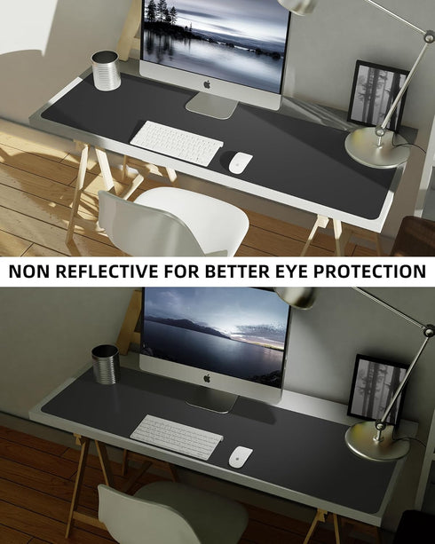 Large Desk Pad Mat, Mouse Pad, Non-Slip PU Leather Desk Blotter, Waterproof Keyboard Mat for Office/Home (Black, 48" x