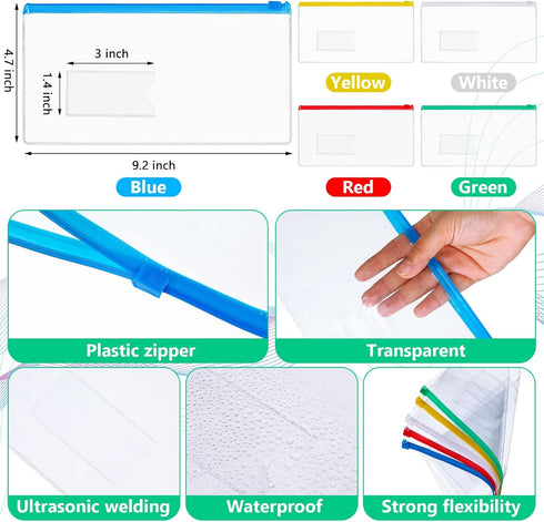 Zhehao 200 Pcs Poly Envelopes Zip Bulk, Clear Pencil Pouch, A6 Size Reusable Bill File Bag for School Supplies