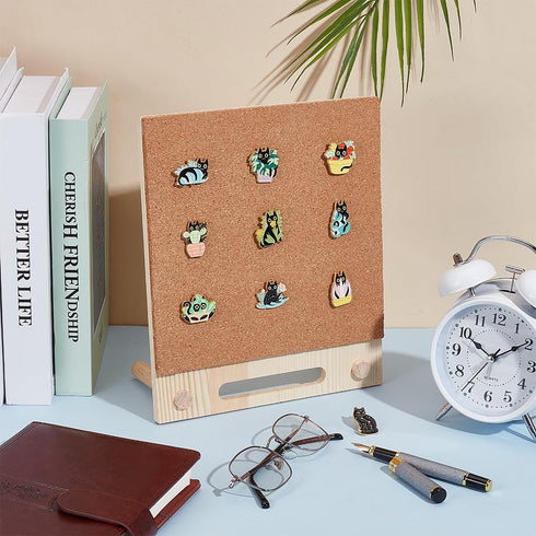 BENECREAT Cork Board Pin Display, 9.7x8.2inch Rectangle Bulletin Board for Brooch Collection, Office Home Decor