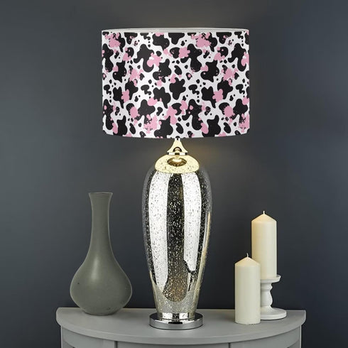 Yzaoxia Cute Cow Drum Light Shade Black and Pink Lamp Shade for Bedroom Living Room PVC Drum Lampshade Cover for Desk