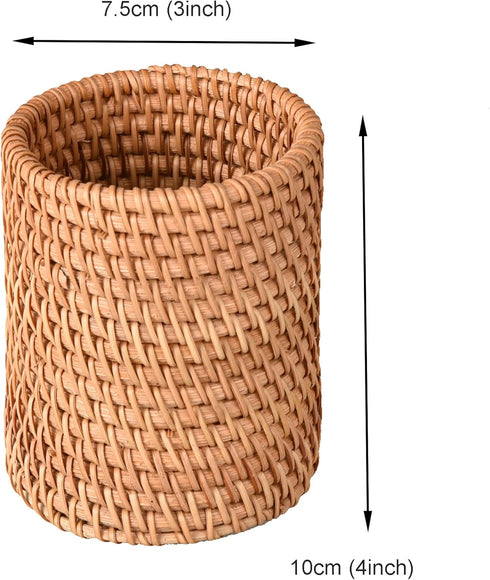 Eiyye Handmade Rattan Pencil Holder - Makeup Brush Holder, Wicker Pen Organizer for Office & Home Desktop