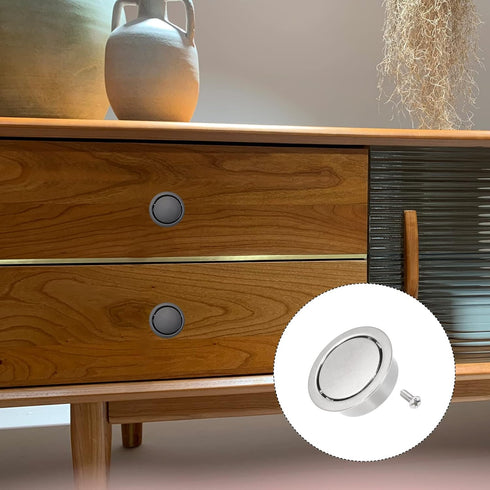 Circular Flush Pull Handle, 1Pcs 34mm/1.34" Zinc Alloy Recessed Handle with Screws for Drawer Sliding Doors