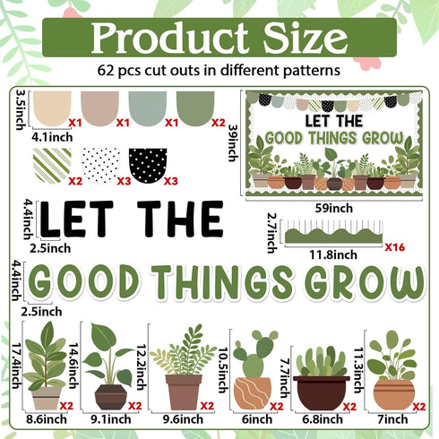 ZOiiWA Summer Potted Plant Bulletin Board Set Summer Greenery Classroom Bulletin Board Decoration Motivational Plant Cutouts Let The Good Things Grow Bulletin Board Kit for School Home Office Decor by ZOIIWA