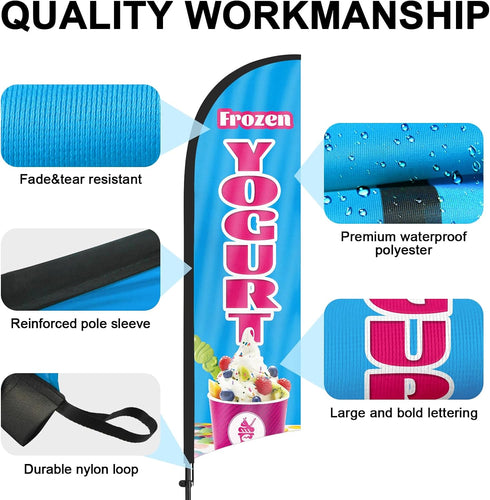 Frozen Frozen Frozen 8Ft Yogurt Advertising Swooper Flag Banner, Yogurt Feather Flags with Pole and Ground Stake