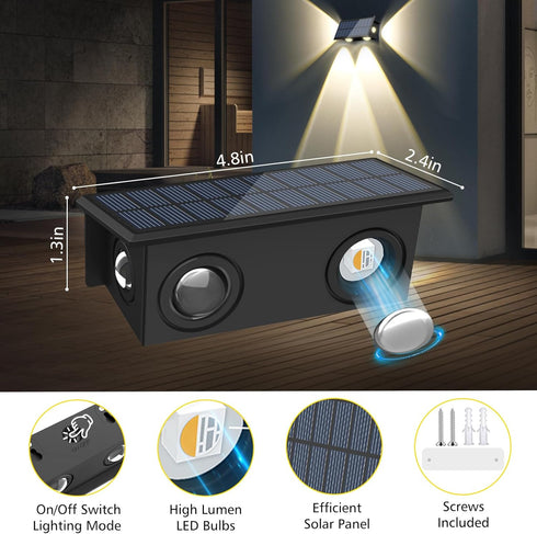 4 Pack 8 T-SUN Solar Fence Lights Outdoor, Waterproof Fence Lights Solar Powered Mode RGB & Warm WhiteColor Changing