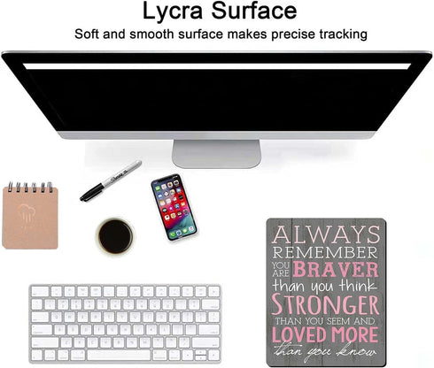 Pink Inspirational Quote Mouse Pad, Non-Slip Rubber Base, Waterproof Gaming Mouse Pad for Laptop, Office
