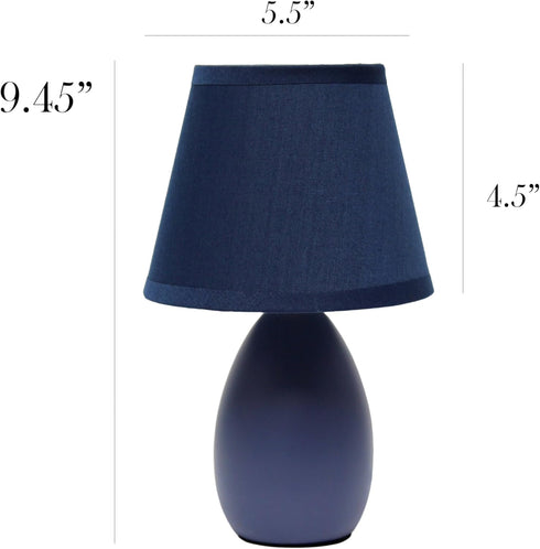 LT1197-BLU-2PK 9.45" 2-Pack Set, Simple Designs Chic and Sleek Oblong Mini Oval Ceramic Table Lamp for Living Room