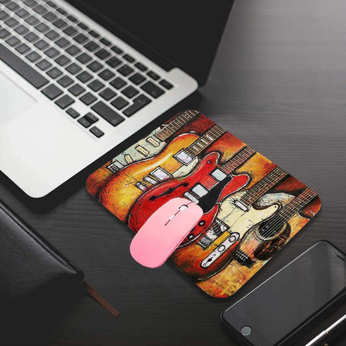 Gaming Mouse Pad Customized Tapestry Guitar Design Non-Slip Rubber Base with Coaster Set for Office and Gaming