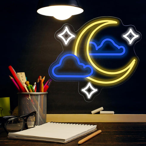 Dimmeable 14x13-Inch Moon Star Cloud Neon Sign - Moon Star Cloud LED Light for Kids, Teens, Baby Bedroom, Game Room