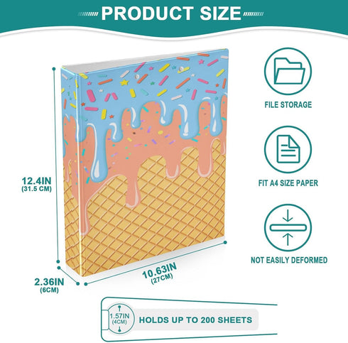 Aslsiy 3 1.5 Inch Kids Ring Binder Light Salmon Light Sky Blue Ice Cream Girls Round Clipboard Binder Decorative