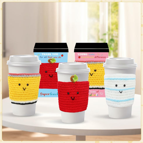 Airsnigi 36 Pcs/18 Set Cozy Teacher Appreciation Gifts Crochet Coffee with Thank You Cards Back to School Supplies