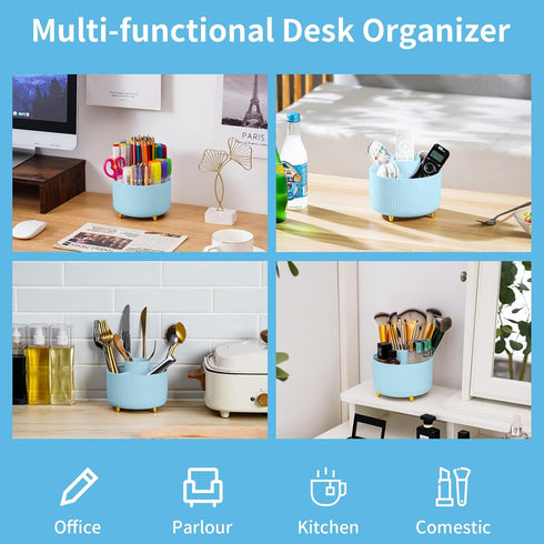 Marbrasse Desk Organizer, 360-Degree Rotating Pen Holder for Desk, Desk Organizers and Accessories with 5 Compartments Pencil Organizer, Art Supply Storage Box Caddy for Office, Home (Light Blue) by Marbrasse