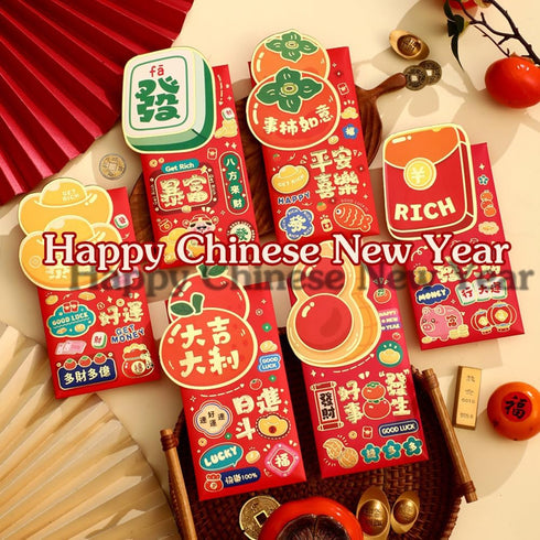 BAIWOVIS 2026-6Pcs Red Envelopes for Chinese New Year Creative Lucky Money Envelope Hongbao of Cute Patterns