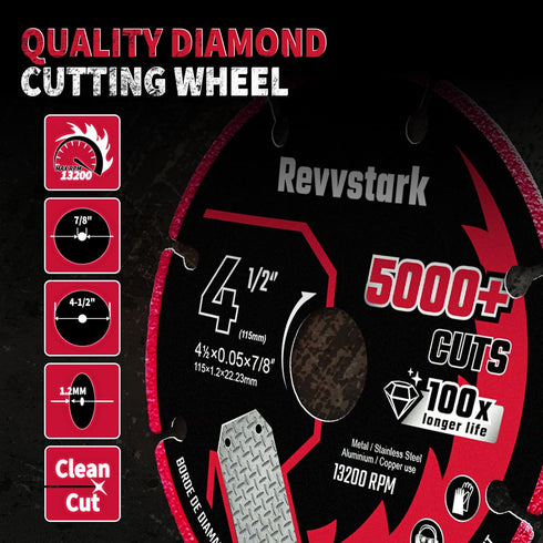 Diamond Cutting Wheel 4 1/2 x 7/8 Inch for Metal Cutting Disc, 5000+ Cuts on Rebar, Steel, Iron, INOX