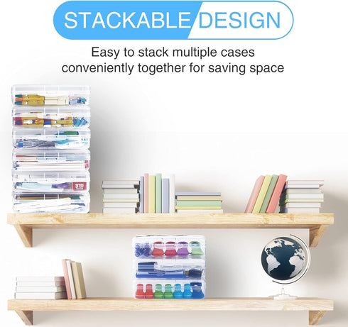 Sooez 6 Pack Clear Pencil Box - Large Capacity Plastic Storage Organizer with Snap-tight Lid, Stylish Design